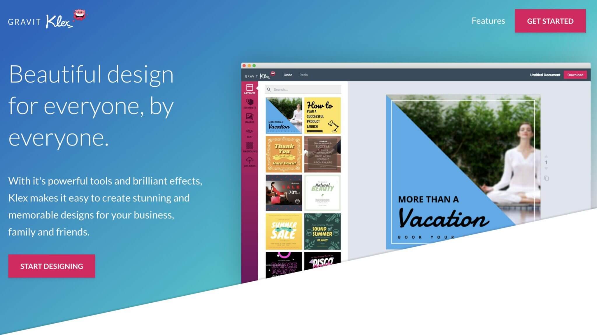 Klex design tool screenshot website