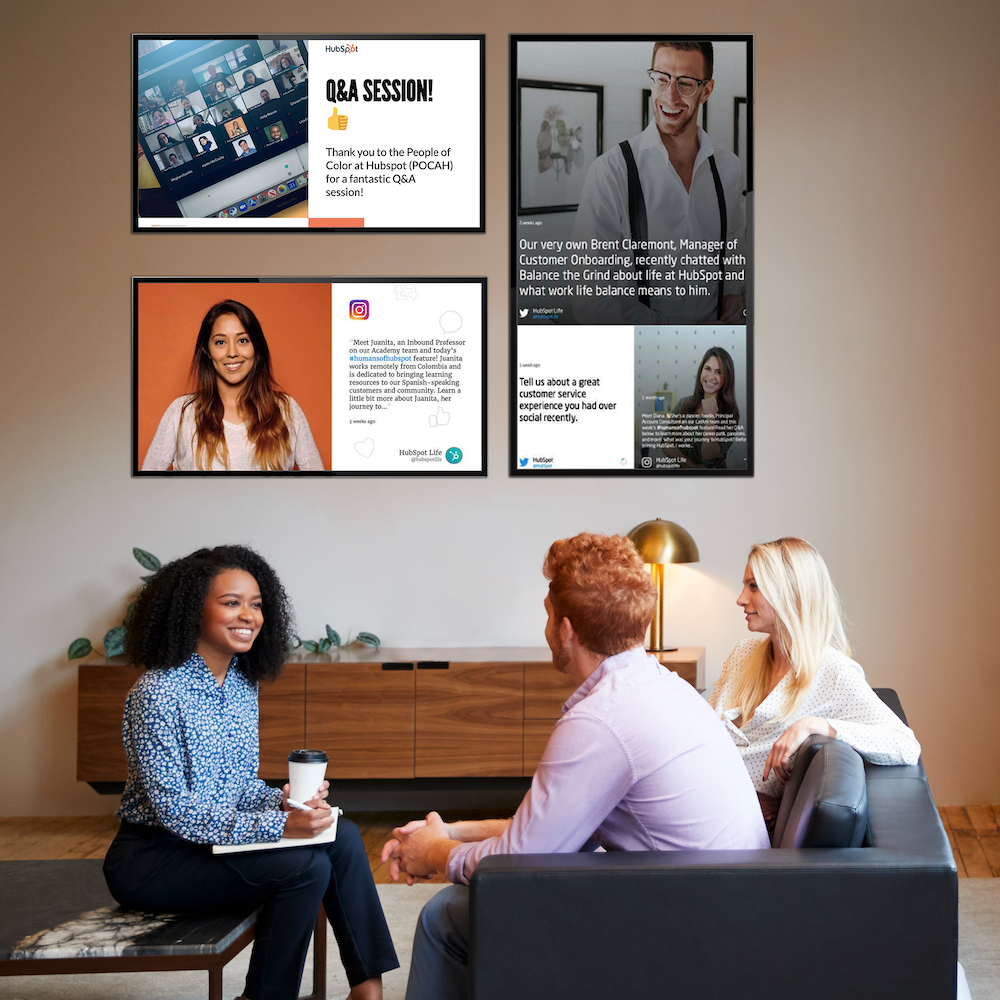 Skykit Beam Digital Signage Content Types - Milestones and Social Media Content in Corporate Office