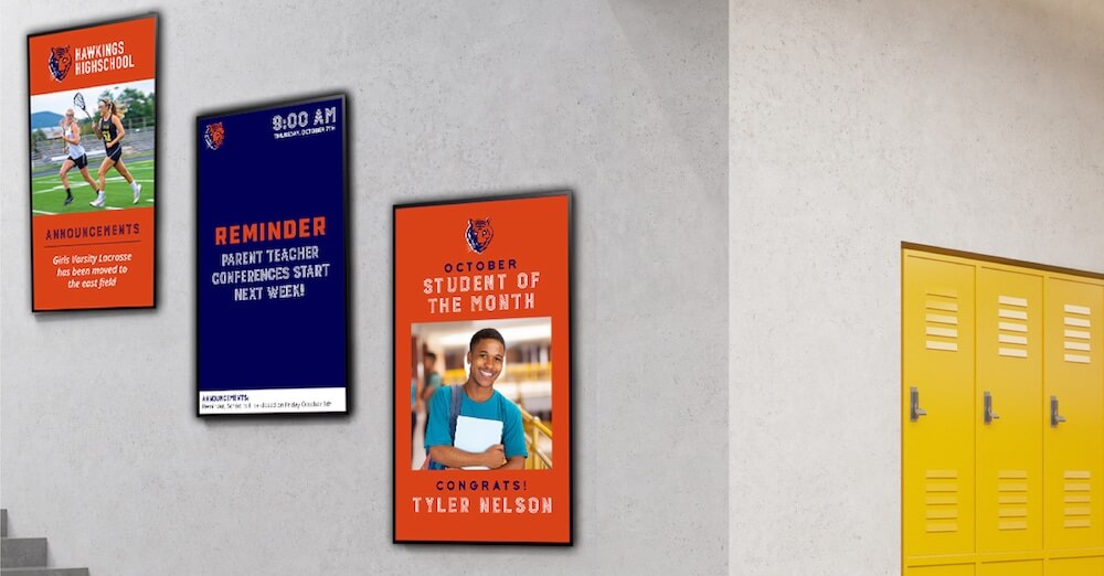 Using Digital Signage in Schools - Announcement Systems: Education Displays in School Hallway