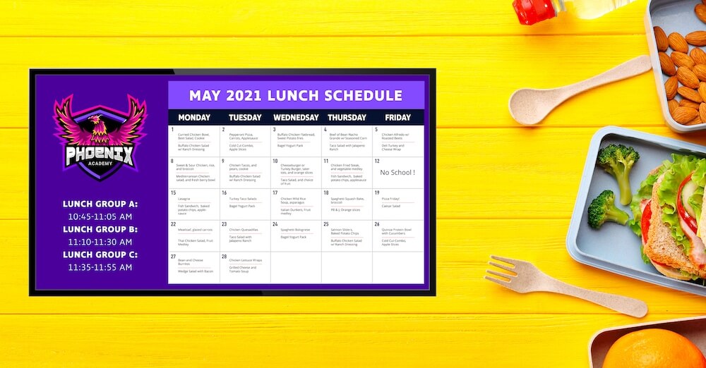 Using Digital Signage in Schools - Announcement Systems: Lunch Menus