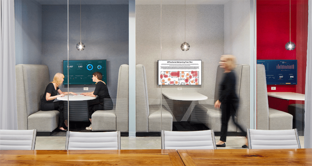 Real-Time Data Skykit Dashboards used in an office with employee spaces